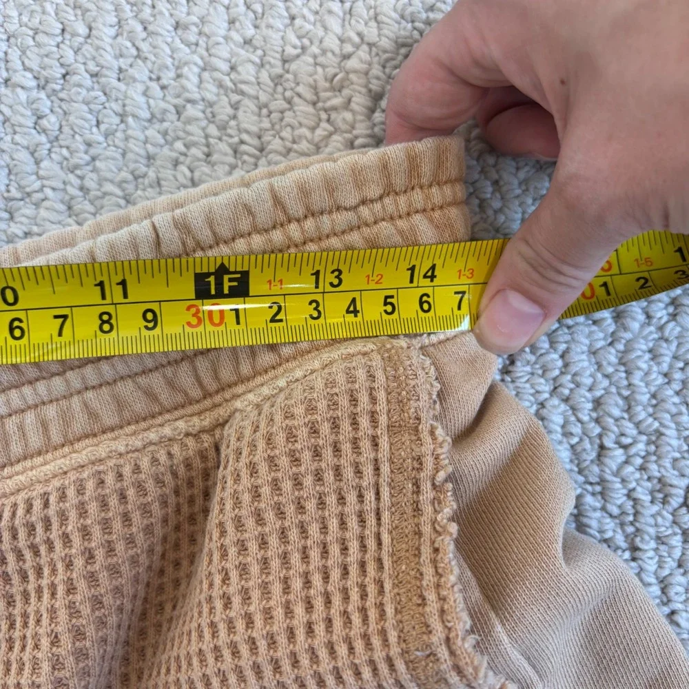 Aerie Womens XS Tan Waffle Knit Lounge Shorts High Waisted Thermal Smocked Waist